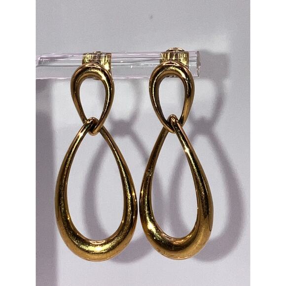 Monet Gold-Tone Connecting Teardrops Dangle 1 3/8" Earrings! - Picture 2 of 8